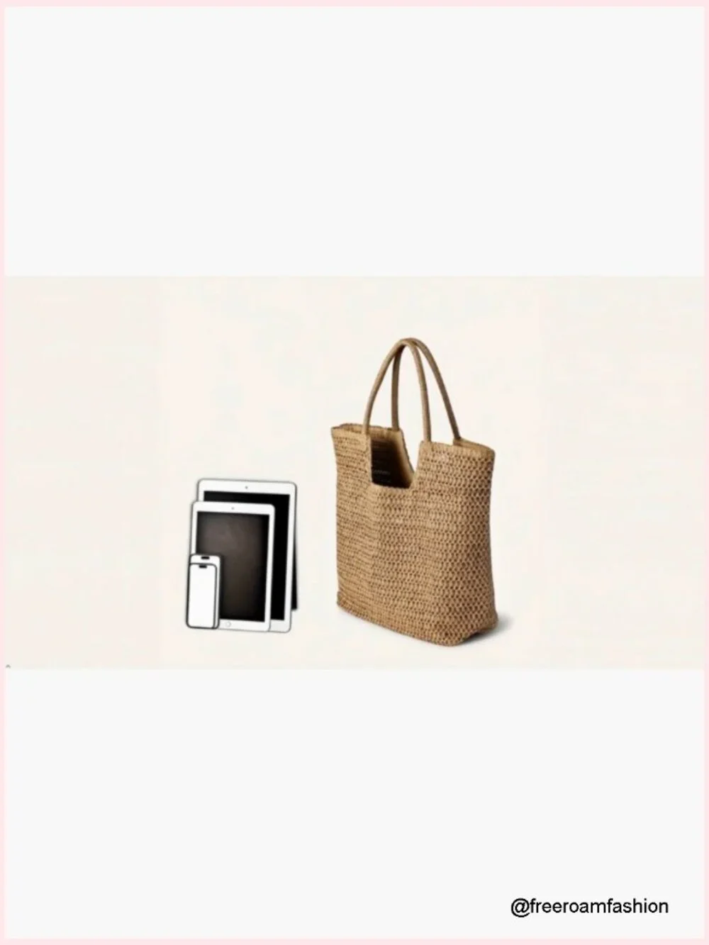 Straw Tote Bag with Zipper Large Capacity Shoulder Handbag for Beach Travel - Picture 7 of 7